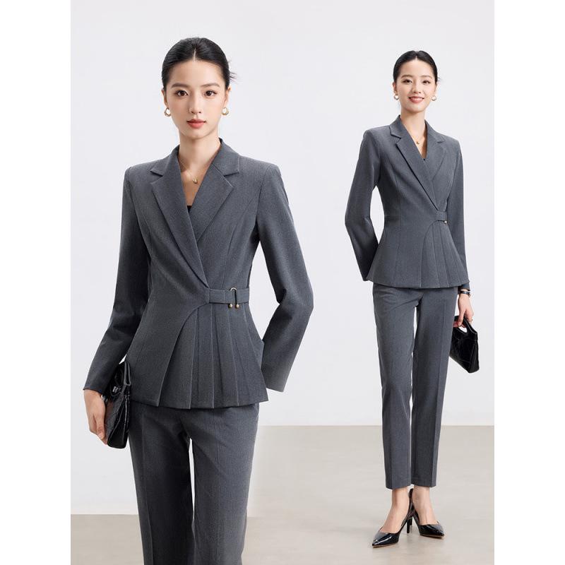 

Women s Gray Suit Set: Autumn Professional Receptionist & Salon Workwear L
