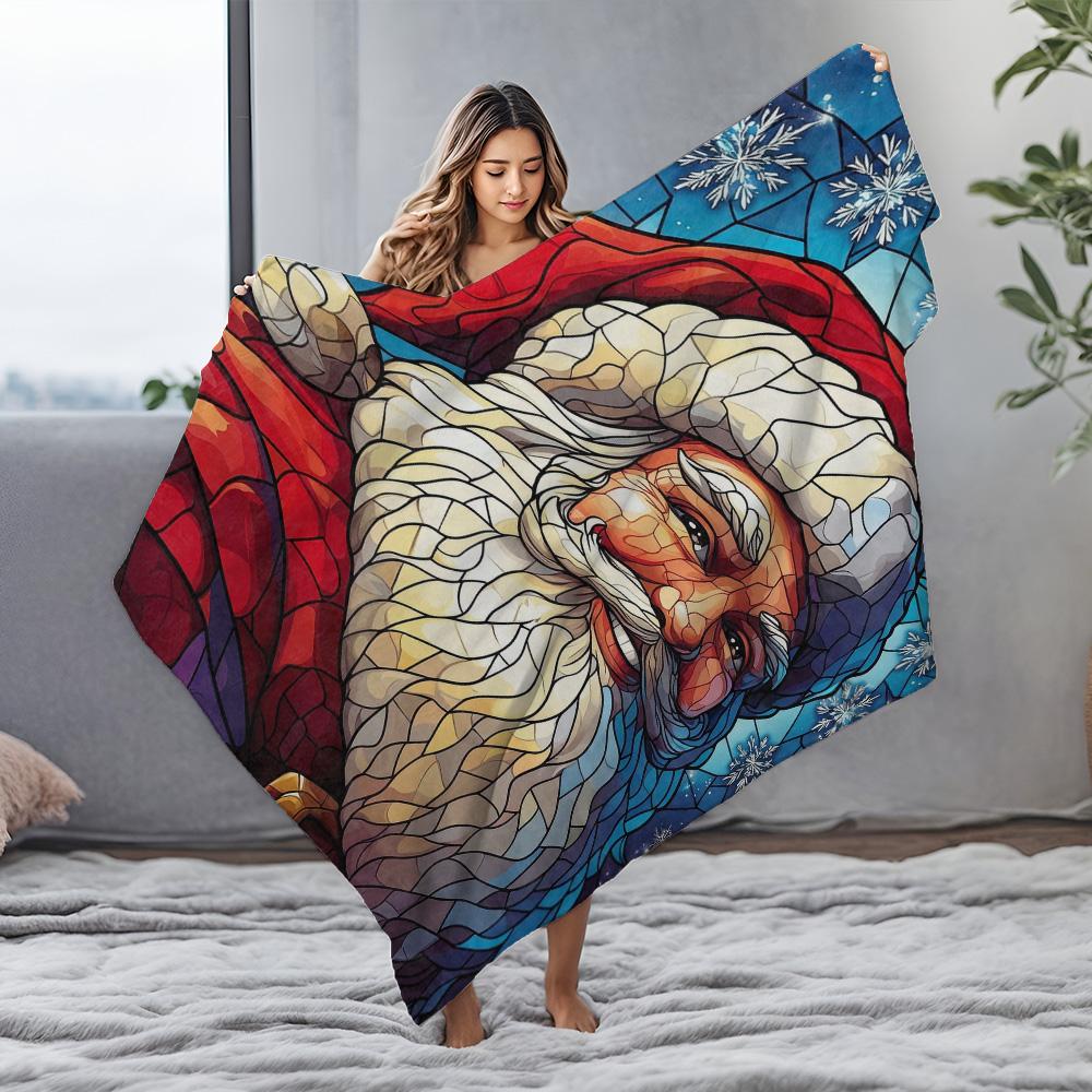 Tuniu Santa Claus Stained Glass Blanket Winter Sofa Bed Throw Warm Decorative Gift