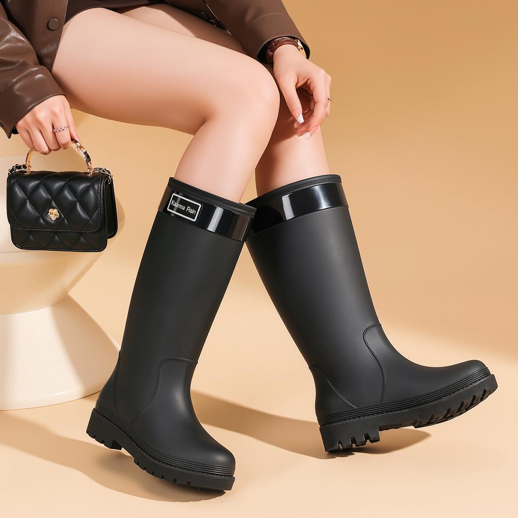 Rain Shoes Fashionable Women's High Tube Long Tube Non-slip Warm Kitchen Thickened Women's Waterproof Shoes Adult Rain Boots Rubber Shoes Women