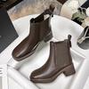 New square head British style short boots leather CM thick heel Chelsea boots children's black soft-soled Martin boots