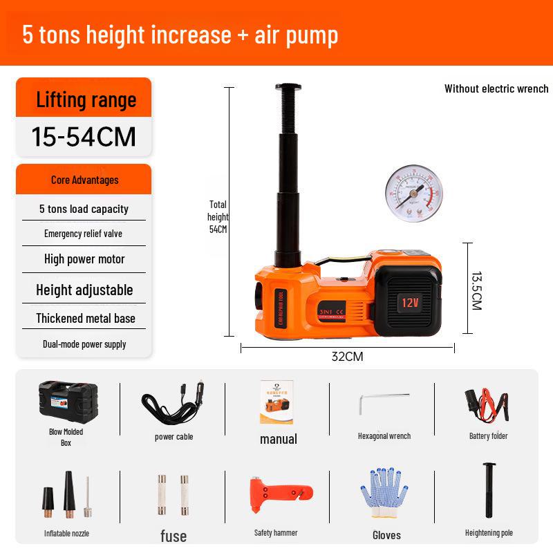 Electric Hydraulic Jack & Wrench with Air Pump for Cars and SUVs