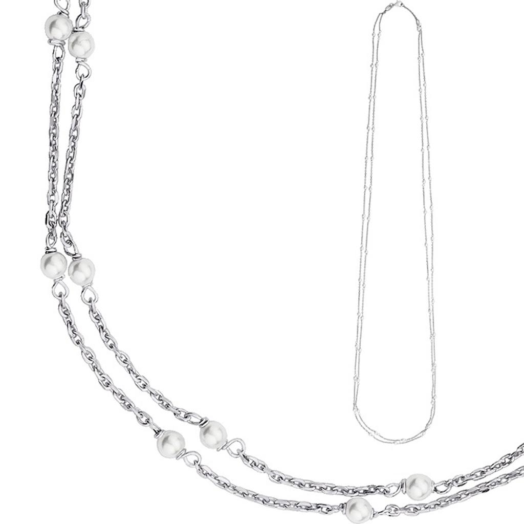 Altesse [R5701] - 'Perla' stříbrný ivory saautoir náhrdelník - 80 cm 3 mm (2 řádky)