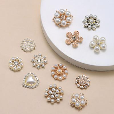 10PCS Flower-shaped Pearl Rhinestone Buttons Sparkling Crystal Hairpins Decoration Buttons Clothes Apparel Sewing Accessories