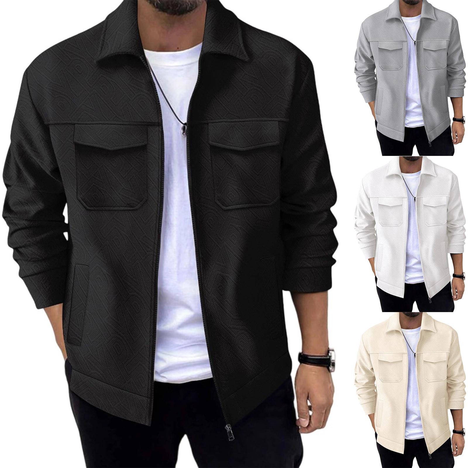 

Men S Casual Pocket Lapel Zipper Jacket Fashionable Long Sleeved Top L