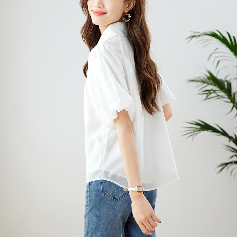White Puff Sleeve Short-sleeved Shirt for Women In Summer, Loose Commuting, Light and Mature Style Elegant Top