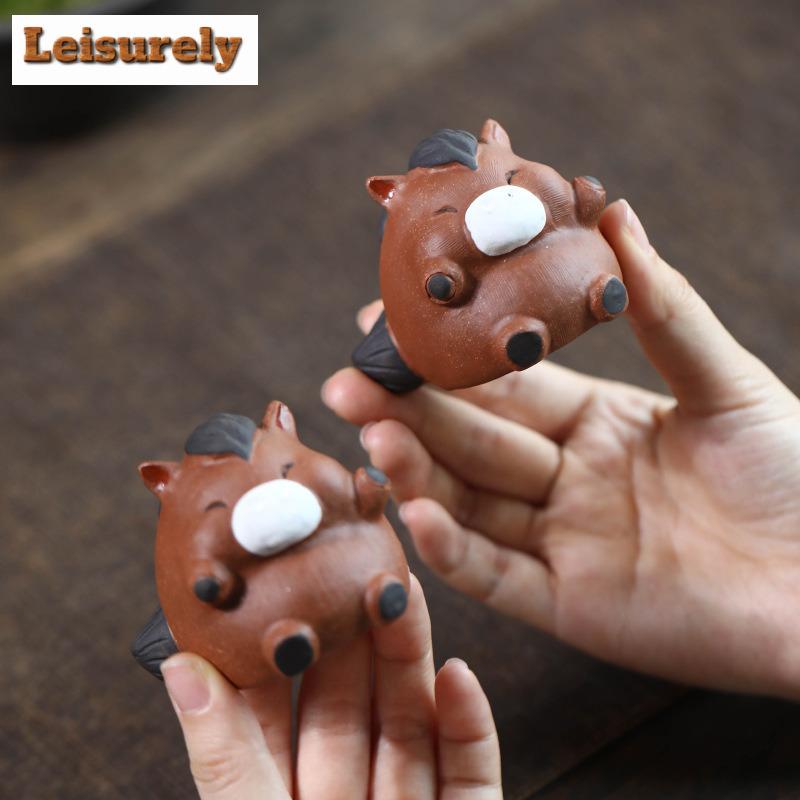 Yixing Purple Clay Cute Heart Wide Fat Body Horse Tea Pet Handmade Tea Spirit Tea Figurine Play Toys Tea Statue Ornaments Craft
