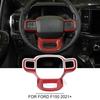 For 21+ Ford F150 Steering Wheel Panel Frame Decor Cover Trim Red Carbon Fiber