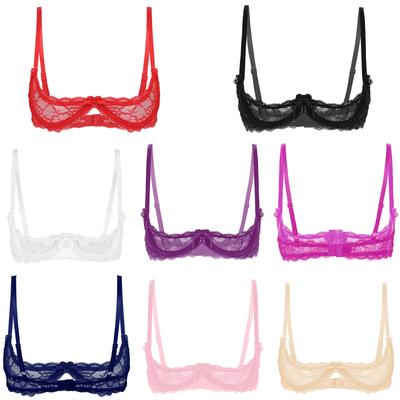 Adults Sheer Mesh Bra Featuring 1/4 Cups and Decorative Lace Details for Everyday Wear