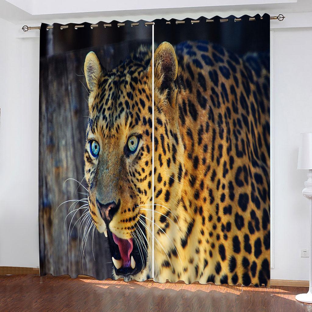 Závěsy do obývacího pokoje Extra dlouhé 3D zvířecí divoký leopardí zatemňovací závěs, pokojový závěs Okno do ložnice, balkónové závěsy