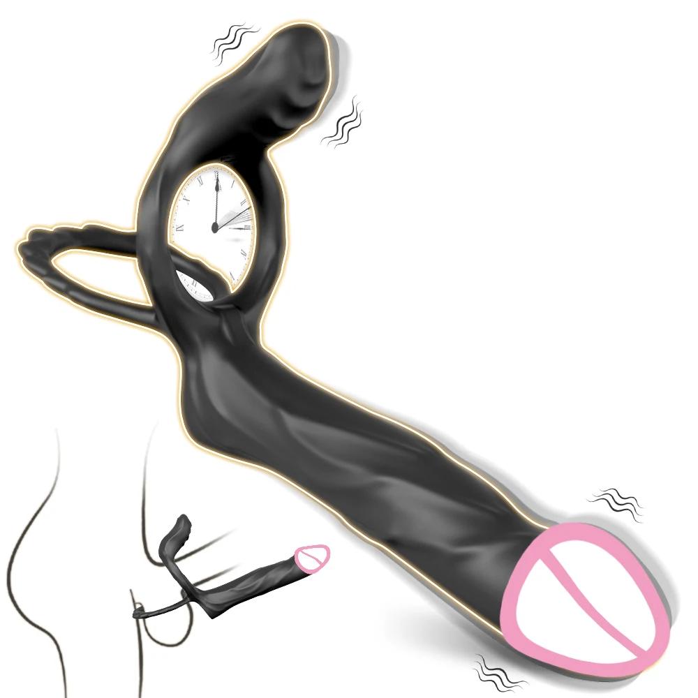 Double Penetration Vibrator for Couple Penis Ring  Semen Cock Ring Penis Enlargement Delayed Vibrating Sex Toys for Men Adult