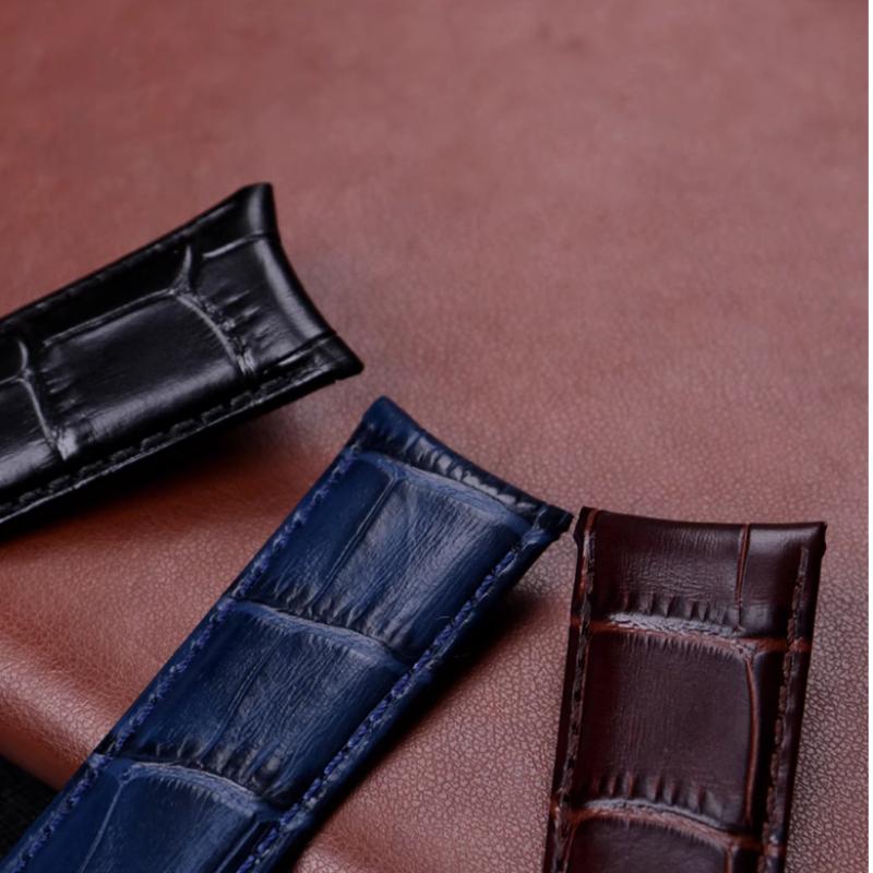 20mm 21mm 22mm Curved End Genuine Leather Watchband For Tissot Citizen Seiko Mido Arc Mouth Men Blue Watch Strap Universal Belt