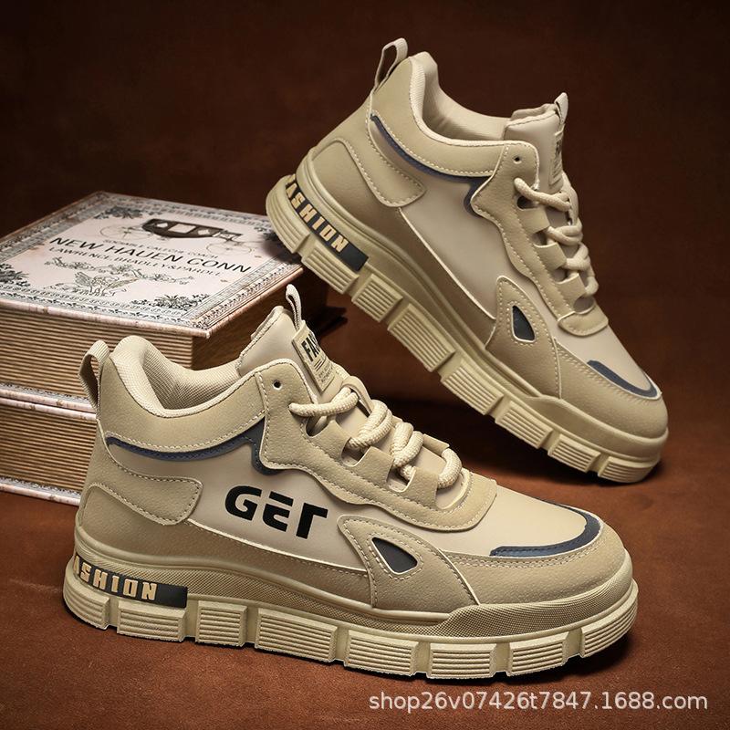 

2024 осень и зима ботинки Мартин толстая подошва увеличивающая рост ретро универсальная модная персонализированная мужская повседневная обувь рабочая обувь мужская 39 хаки