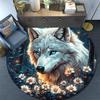 Wolf in Moonlit Round Area Rug,Carpet Rug for Living Room Bedroom Sofa Playroom Decor,Non-slip Floor Mat