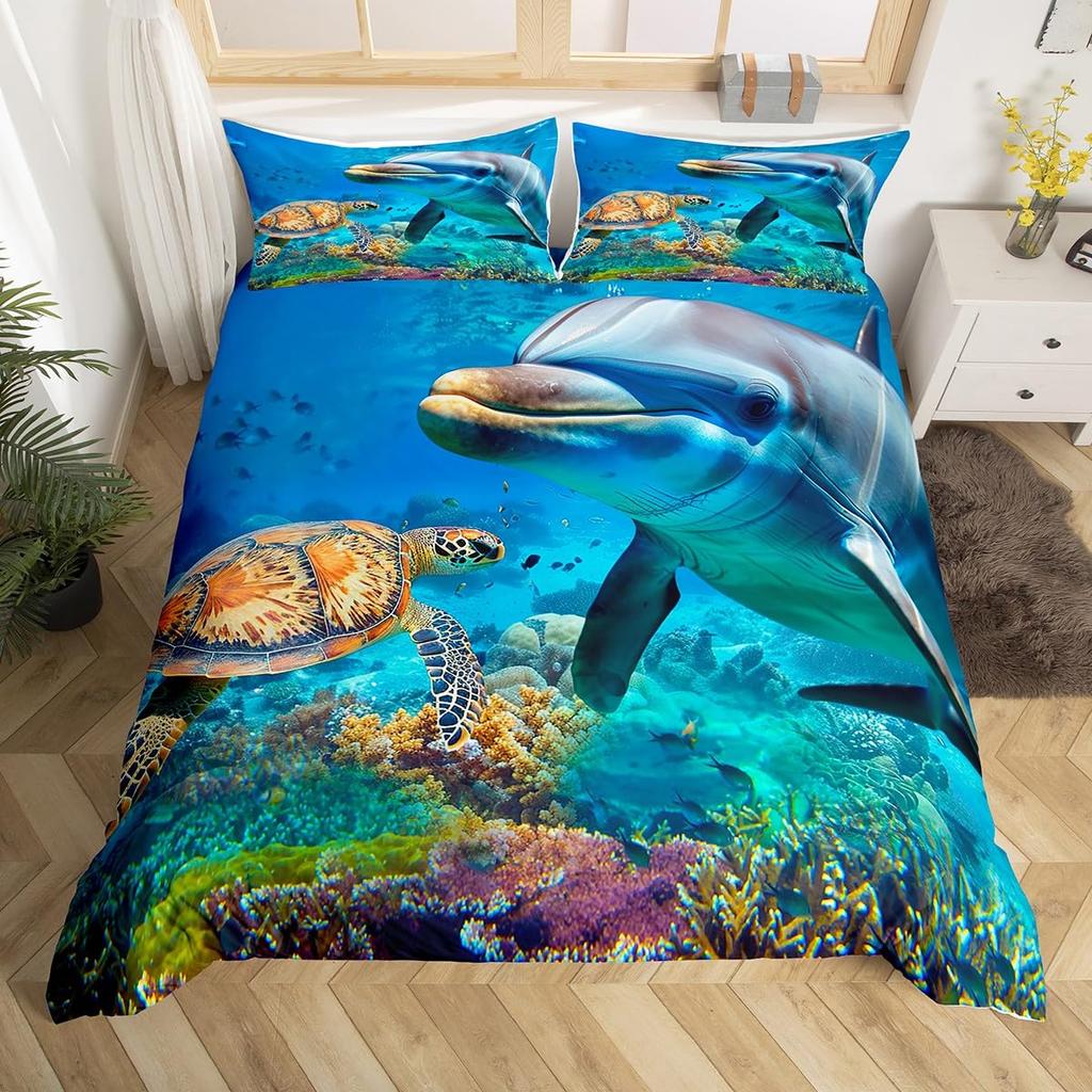 Ocean Bedding Sets Sea Theme Comforter Duvet Cover Bedroom Decor Queen King Size Quilt Covers With 2 Pillowcases For Kids Adults