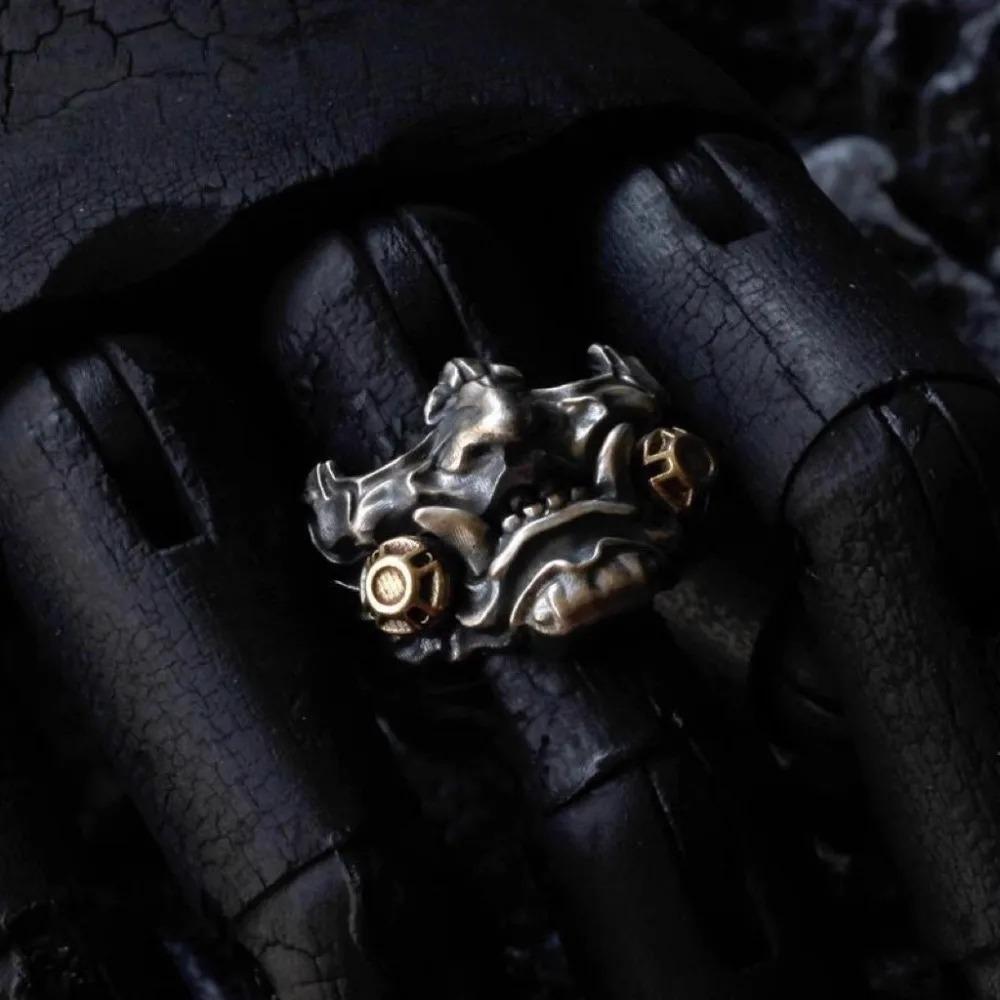 Vintage Cyberpunk Samurai Mask Domineering Rings Men's Fashion Trend Mechanical Future Simple Retro Personality Accessories Gift