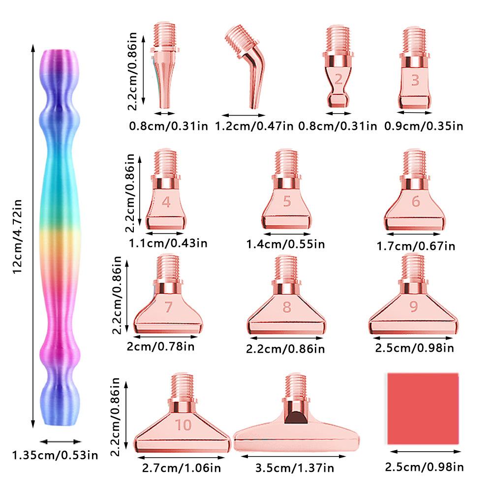 3 Stück 3D-Druck Diamantmalerei Punktbohrer Stift Werkzeugset mit 12 Stück Roségold Metallstiftspitzen & 6 Stück Klebeknete für Diamantkunst
