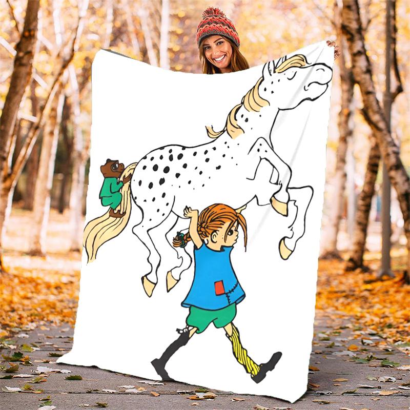 Coperta in Flanella di Pippi Calzelunghe Morbida Calda per Tutte le Stagioni, Design per Campeggio, Viaggio in Auto, Escursionismo Divano, Letto, Ufficio Regalo Perfetto per Feste