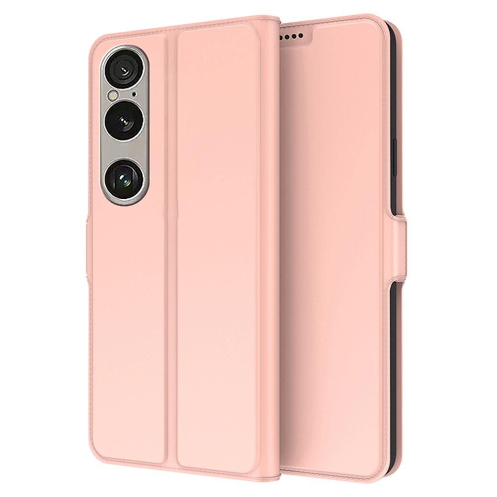 

For Sony Xperia 1 VII Case Shockproof TPU Inner Shell Leather Phone Cover Card Slot Rose Gold