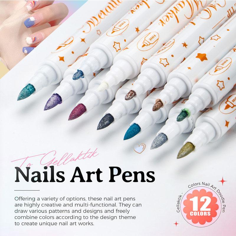 12Pcs Nail Art Pen Marker Set - 0.5mm Fine Tip for Precise Graffiti Drawing