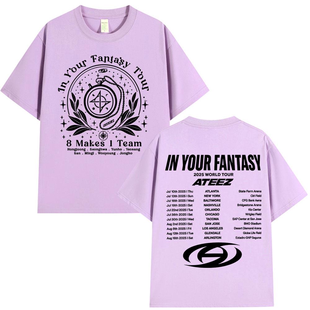 Ateez 2025 World Tour In Your Fantasy Tour Dates  8 Makes 1 Team T Shirt Korean Kpop Fashion T-shirt Men Women Cotton T-shirts