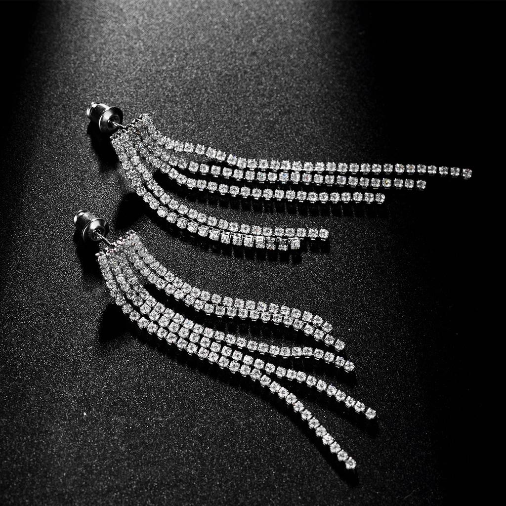 LUOTEEMI Luxury Cubic Zircon Sparking CZ Diamond Long Tassel Earrings Wedding Chandelier for Women