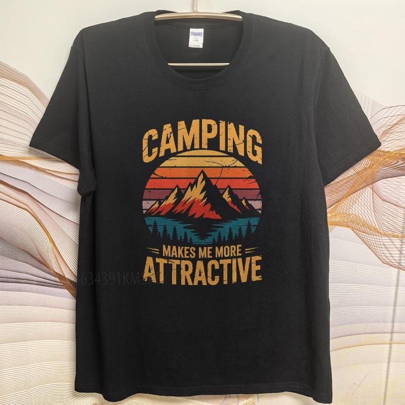 Unisex Summer Unisex T Shirt Camping Makes Me More Attractive Mountain Sunset Design Short Sleeve Adult Oneck Tshirt