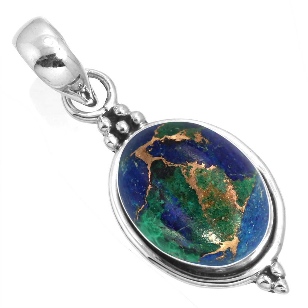 Pingente em Prata de Lei 925 Feminino Pedra Preciosa Joia Artesanal Presente de Ano Novo Amazonita Angelita Opala Azul Ágata de Botswana Azurita Mohave Crisocola Boho