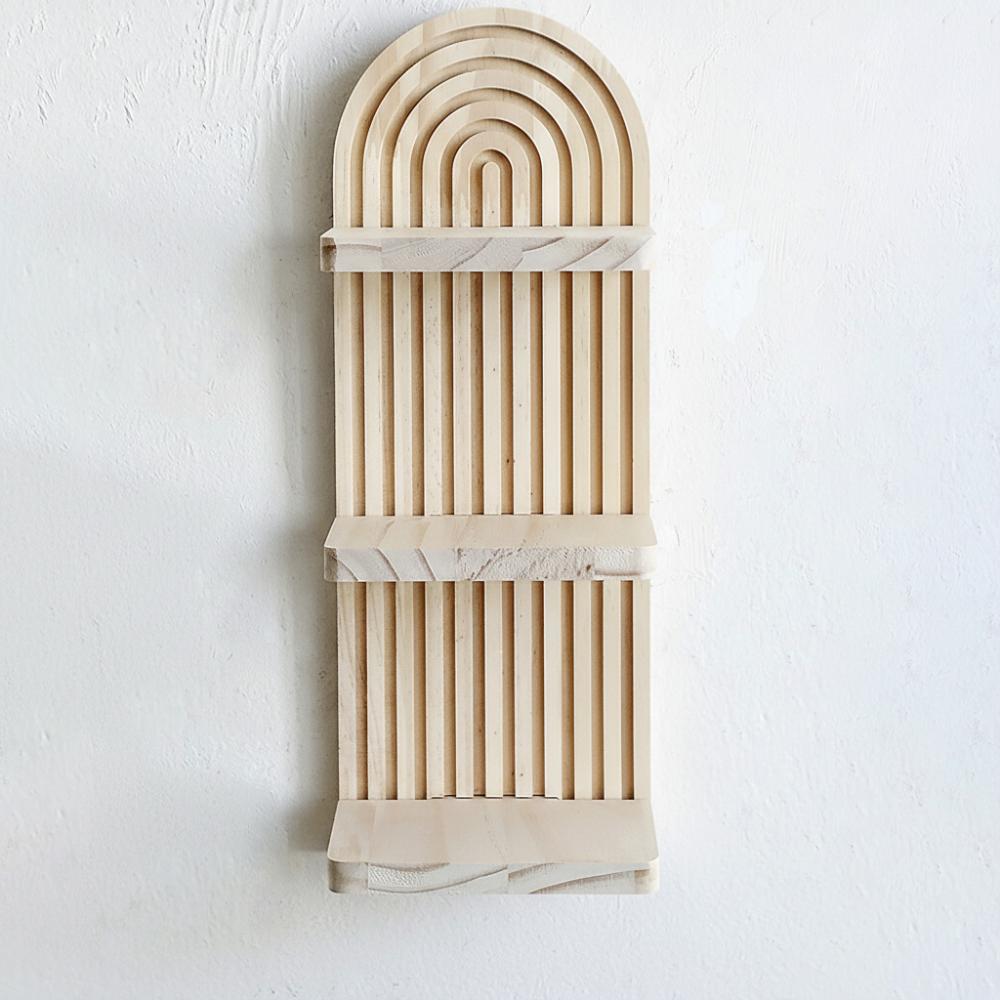 Oval Threaded Wooden Wall Shelves Natural Artistic Wooden Stand Wall Mounted Shelf Living Room