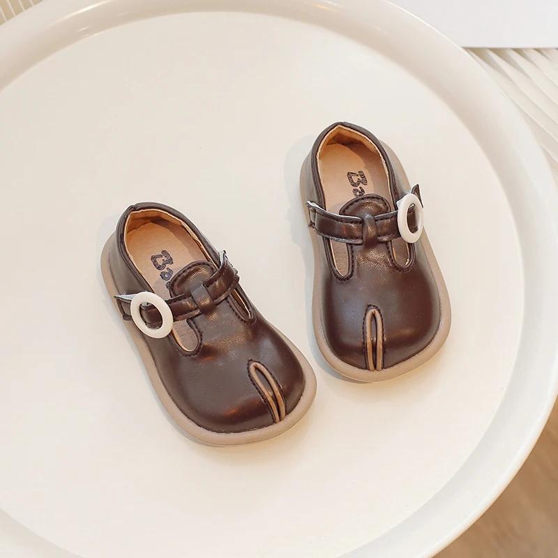 Korean Style Children's Leather Shoes 2024 Spring Fashion Kids Girls Solid Color Single Shoe Soft Non-slip Toddlers Mary Janes