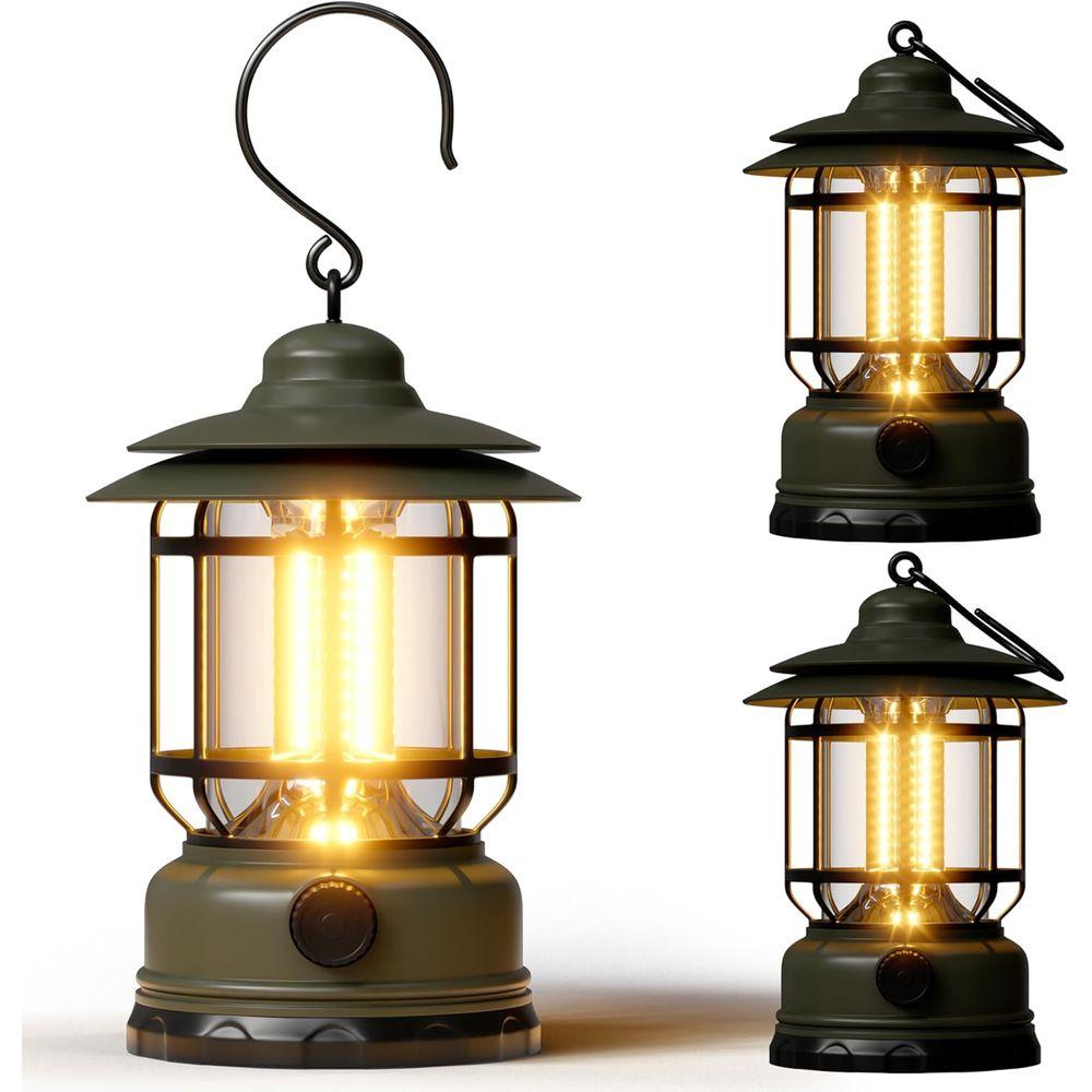 Portable LED Camping Lanterns,1500LM Step-lDimming, Lightweight Retro Battery Powered USB Rechargeable Tent Lights,Survival Kits
