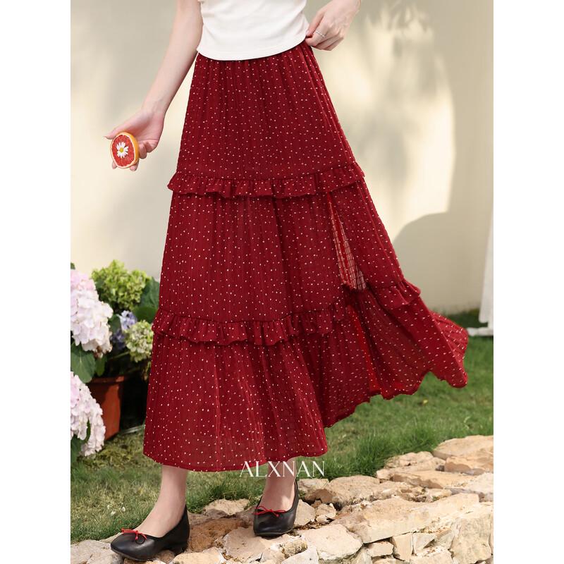 French Retro Red Floral Cake Skirt L