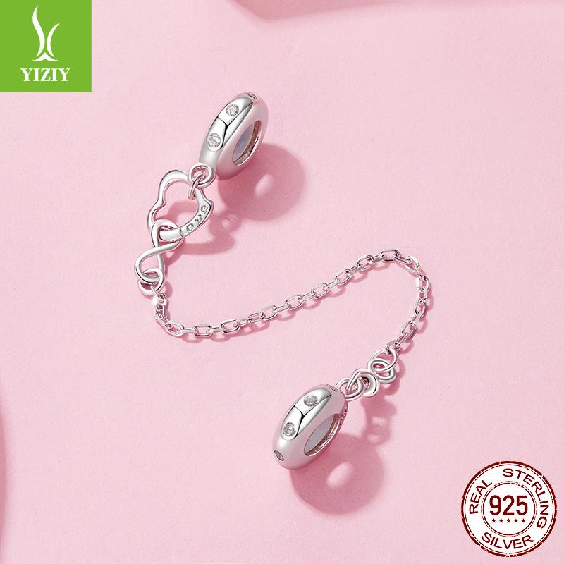 Infinite Love Silicone Safety Chain 925 Silver Diy Bracelet String Bead Accessories Charm Mother'S Day