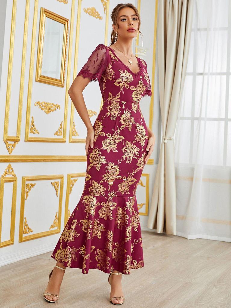 2025 Elegant European & American Women's Spring/Summer Hot Stamping Dress