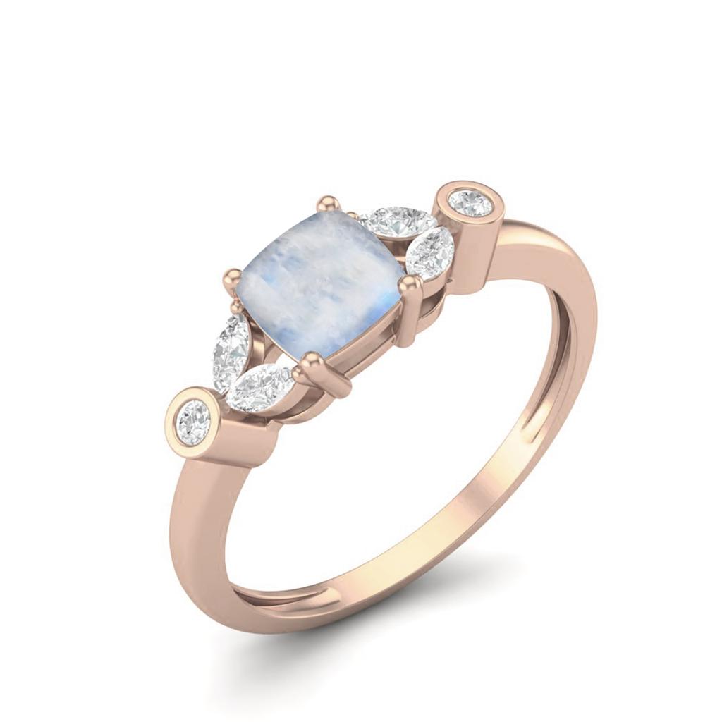 1.19 Cts Cushion Shape Moonstone Solitaire 925 Sterling Silver Rose Vermeil Wedding Women Ring