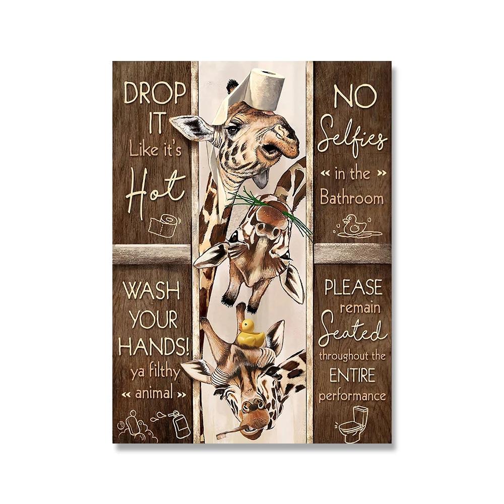 

Правила туалета, настенная живопись на холсте, забавная картина для ванной комнаты, животное, корова, осел, жираф, печать плакатов, фотографии, украшение для ванной комнаты 21x30cm No Framed