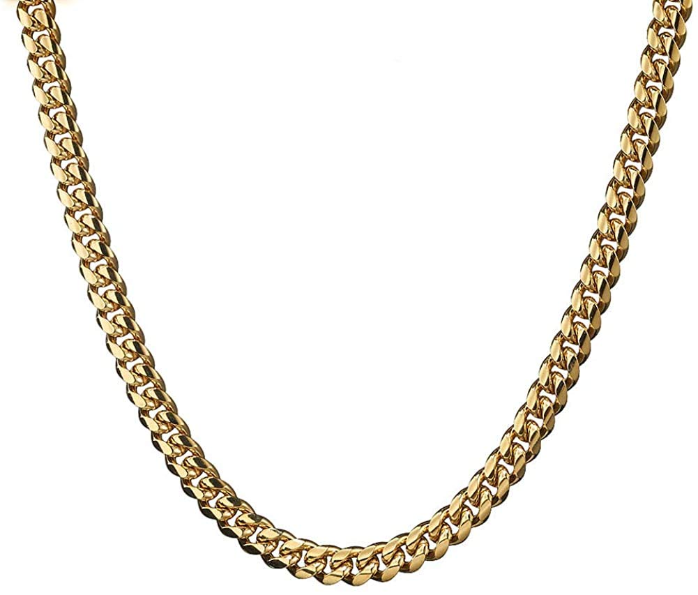 Rockyu Stainless Steel Gold 18k Gold Plated Curb Chain Stylish Hip Hop Popular Accessory Men's Necklace, Style,