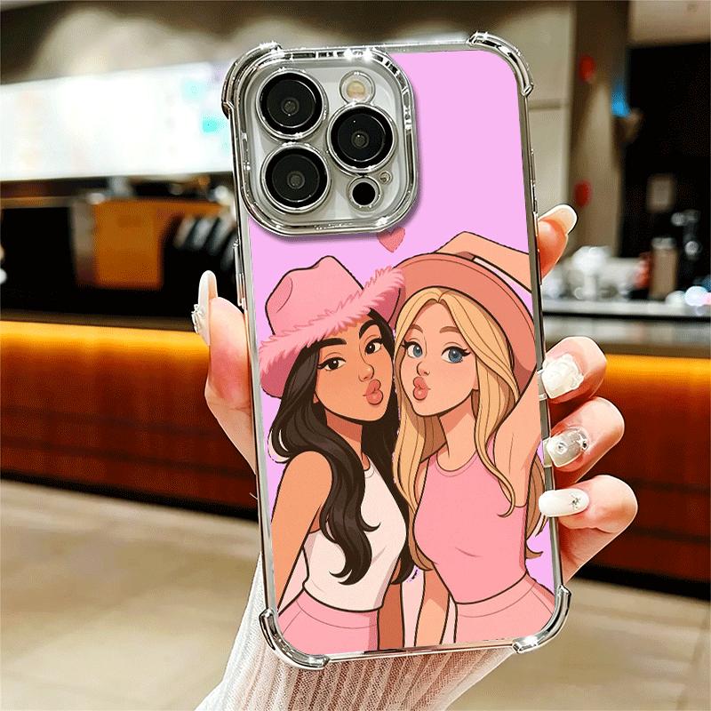 Best Friends Forever Girls Plating Phone Case For Iphone 16 17 Pro Max Air 16E 14 15 Plus 12 13 Mini Anti-Fall Airabag Cover