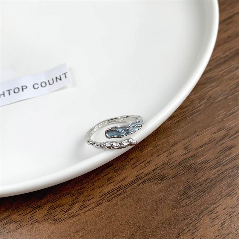 Mint Irregular Texture Ring Women'S Light Luxury Niche Design High Sense Fashion Personality Girlfriend Combination Ring