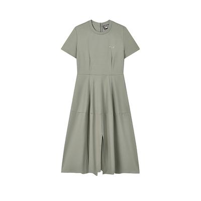 Robe Courte Manches Courtes Style Campagne Minimaliste Affaires Originale Femme Robes Gris Silencieux F51W439301FDY