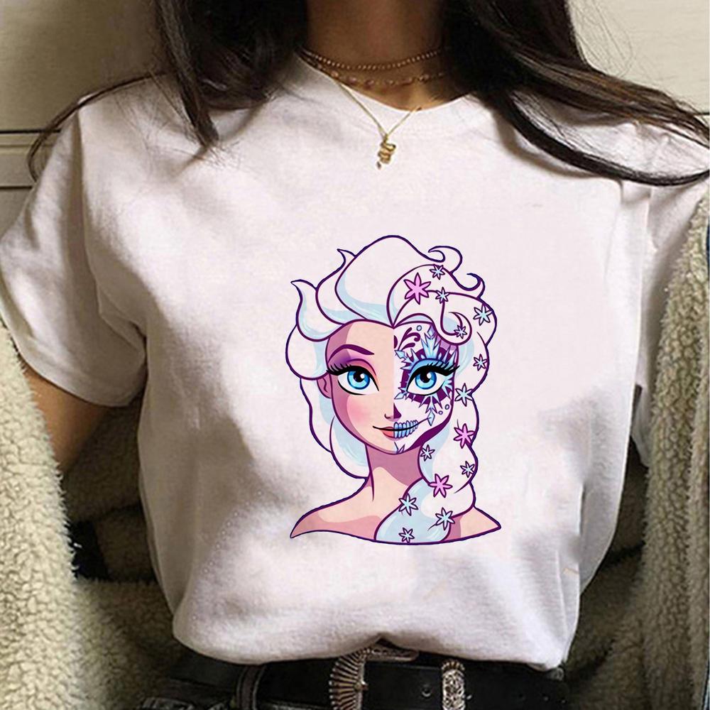 Disney Cartoon Villain Princess Graphic T Shirts Streetwear Y2k Women T-shirts Summer Tops Harajuku Ladies T Shirt White Blouses