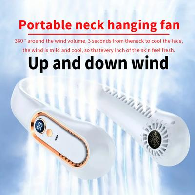 Hanging Neck Fan Portable Summer Air Cooler Usb Cooling Fan With 5 Speeds And Digital Displays - Super Technology And Bladeless