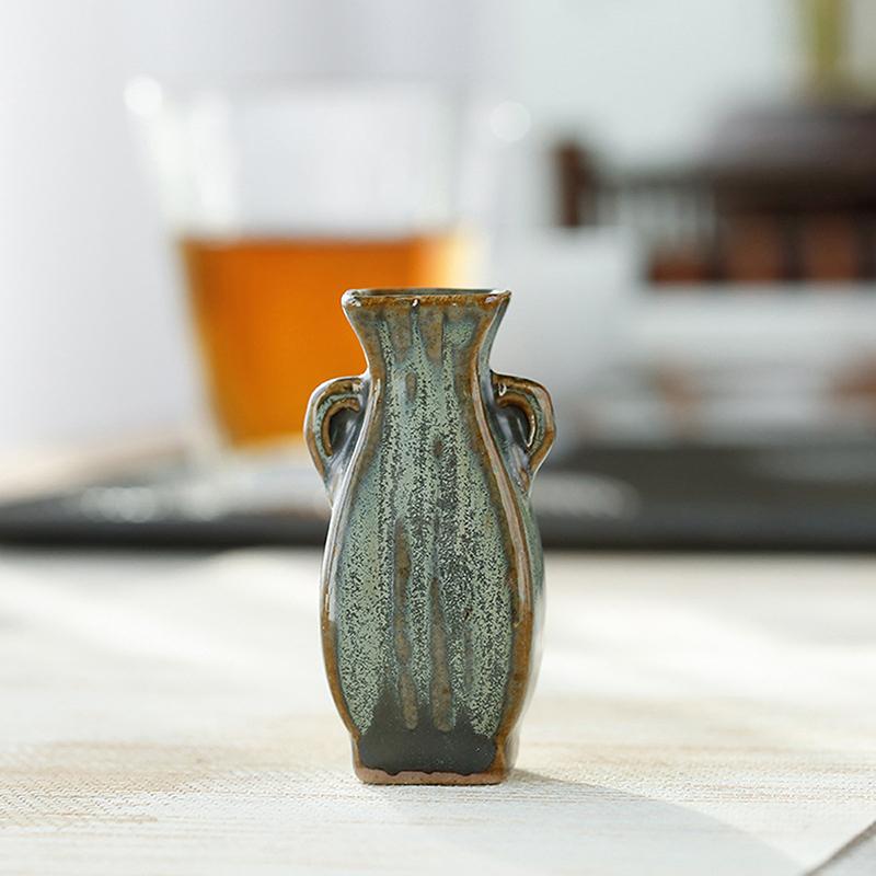 1 Stück Hydroponik Chinesischer Stil Wohnzimmer Dekoration Keramik Kleine Vase Grün Retro Blumenvase Handwerk Tischplatte Ornament