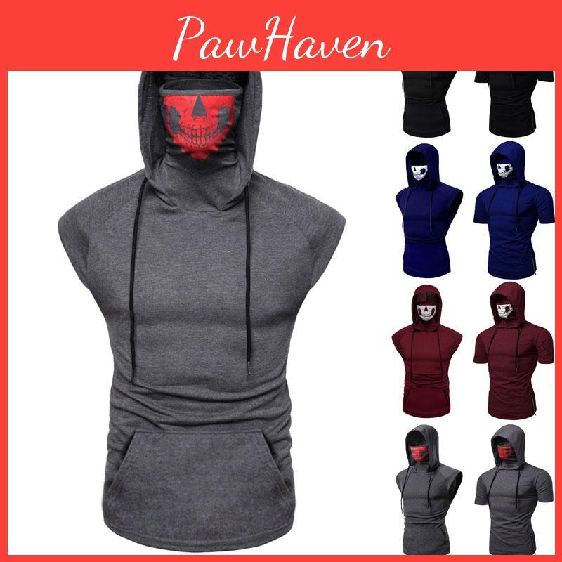 Men Skull Hooded Hoodies T-shirt Tank Tops Vest With Soft Material And Cosplay Style