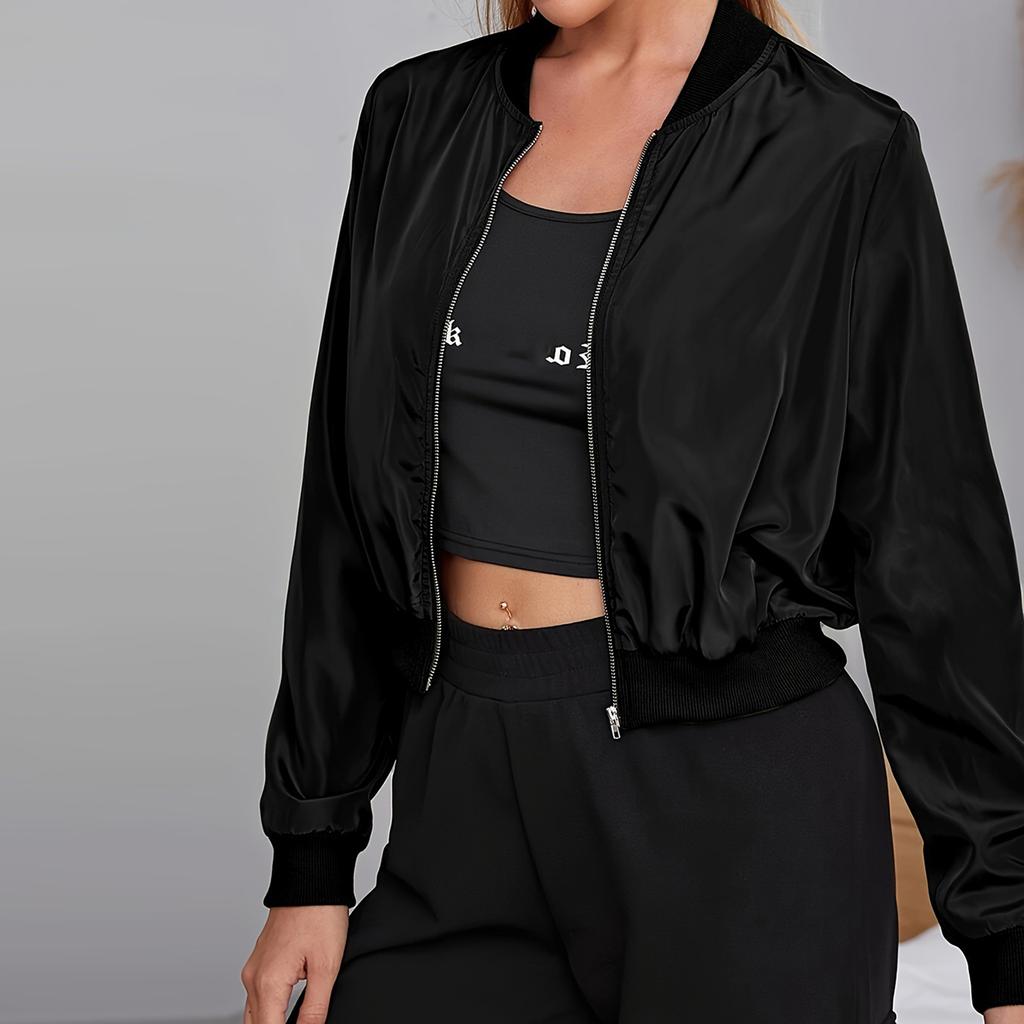 Women's Solid Color Fashionable Sleeve Long Sleeved Zipper Casual Top  Jacket Jacket