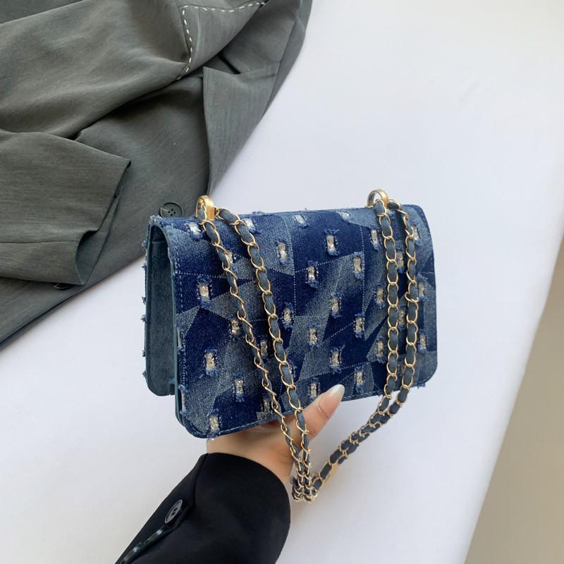 Stylish Casual Small Pu Square Handbag For Women 2024 Summer New Trend Dark Blue