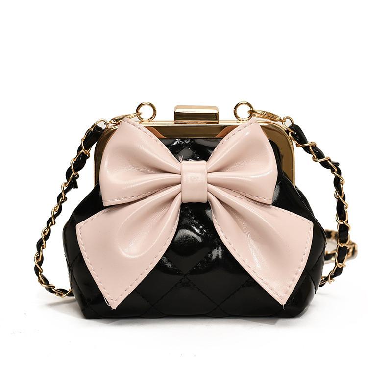 Modern Pu Leather Girls And Boys Shoulder Bag Featuring Adorable Bow And Checkered Pattern