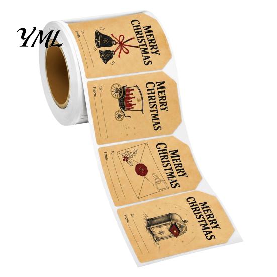 Christmas Blessing Tags 180PCS/Roll Label Stickers, Self-Adhesive Retro Paper with Blank Gift Box Marking Writing Area, Decorative Labels for Holiday