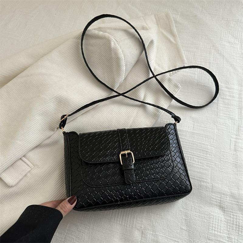 Retro pu women's bag new crocodile pattern shoulder bag temperament solid color small square bag urban simple commuter women's bag