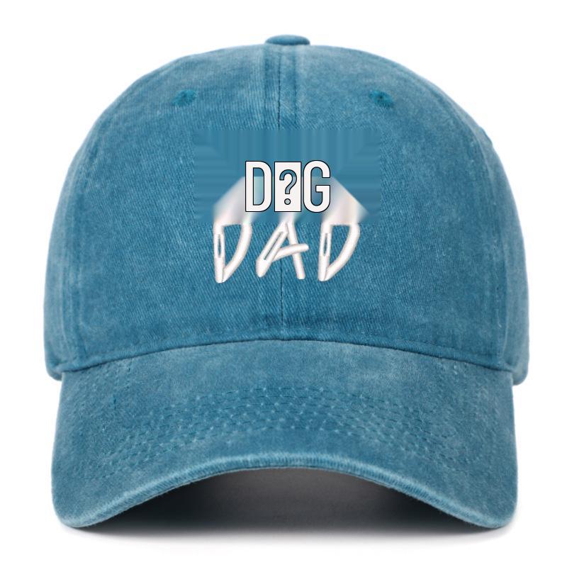 Men's Pure Cotton Distressed Sun Hat with "DOGDADDOGMOM" Embroidery - Large Brim Baseball Cap