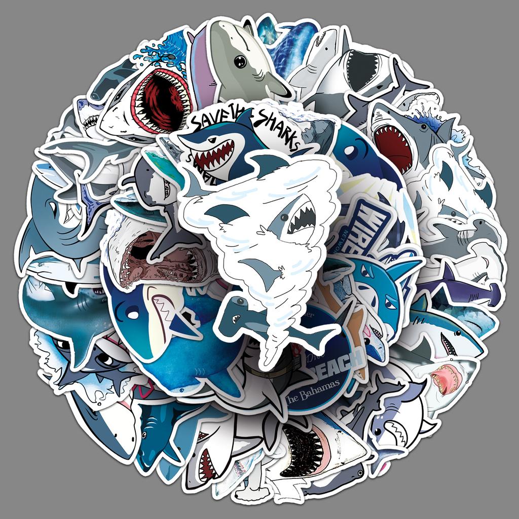 50 Shark Graffiti Personality Cross-marine Life Creative Guka Decorative Skateboard Water Cup Suitcase Stickers Waterproof